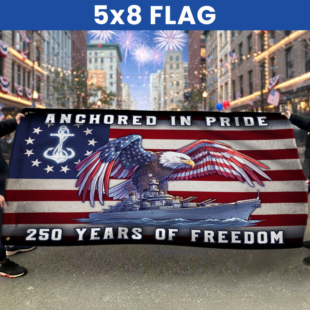 America Navy Flag, 250 Years of Freedom Anchored in Pride Patriotic Grommet Flag