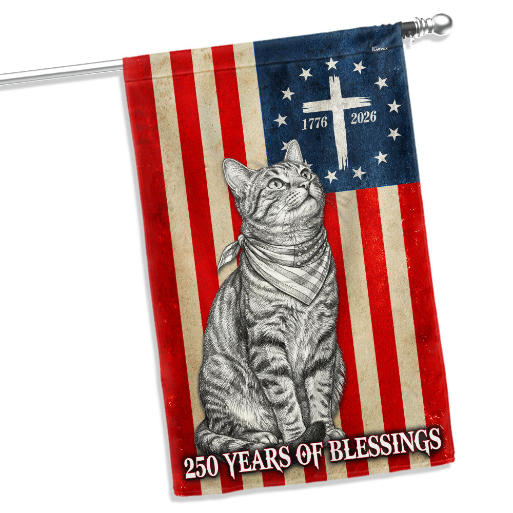 Flagwix Christian Patriotic Cat Garden Flag, 250 Years of Blessings Flag Decor for Cat Lover