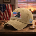 250th Anniversary Patriotic Dog Washed Cap with Embroidered Labrador Retriever American Flag