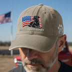 250th Anniversary Patriotic Dog Washed Cap with Embroidered Labrador Retriever American Flag