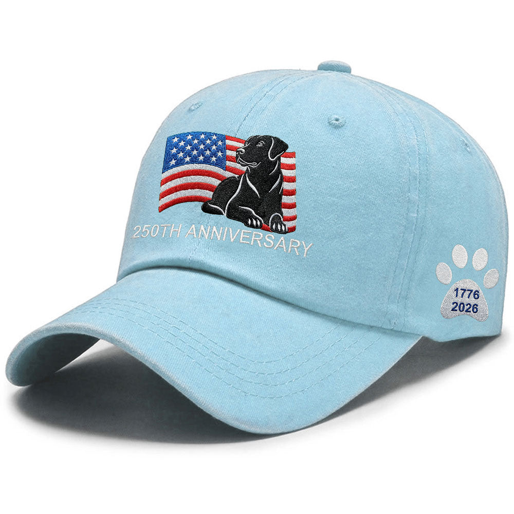 250th Anniversary Patriotic Dog Washed Cap with Embroidered Labrador Retriever American Flag