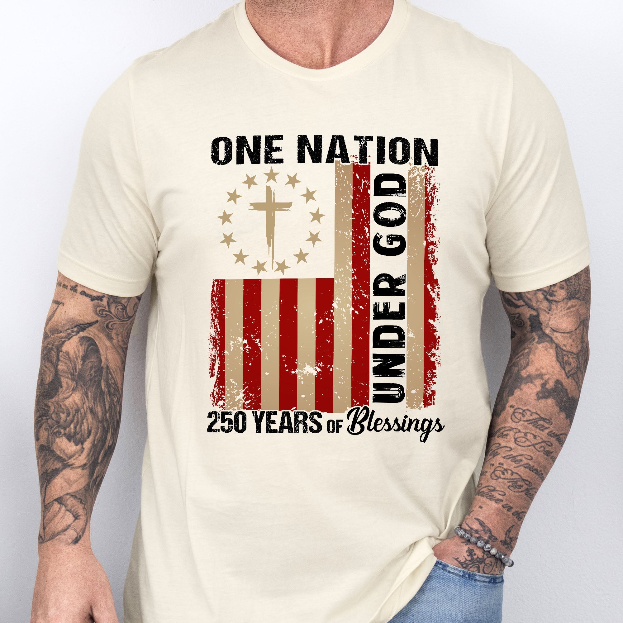 One Nation Under God Christian T-shirt, 250 Years of Blessing 1776 2026 Patriotic Tee