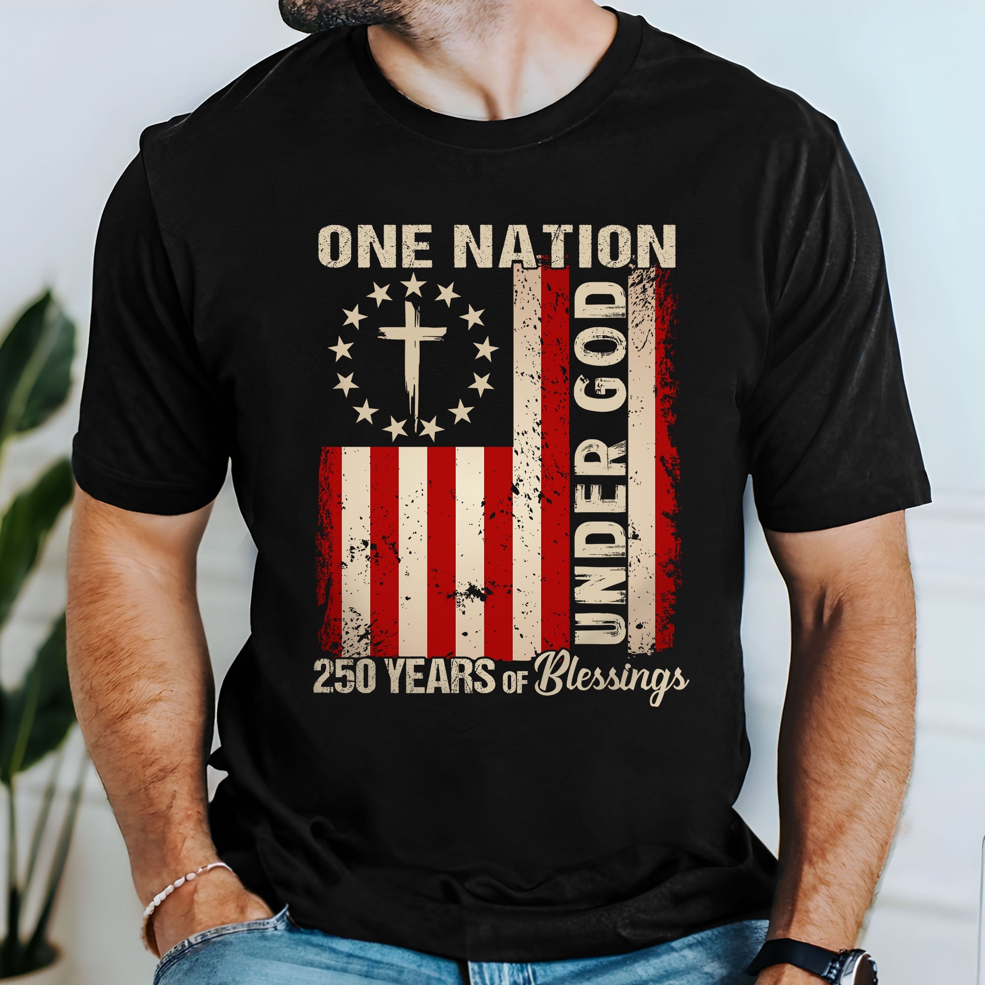 One Nation Under God Christian T-shirt, 250 Years of Blessing 1776 2026 Patriotic Tee