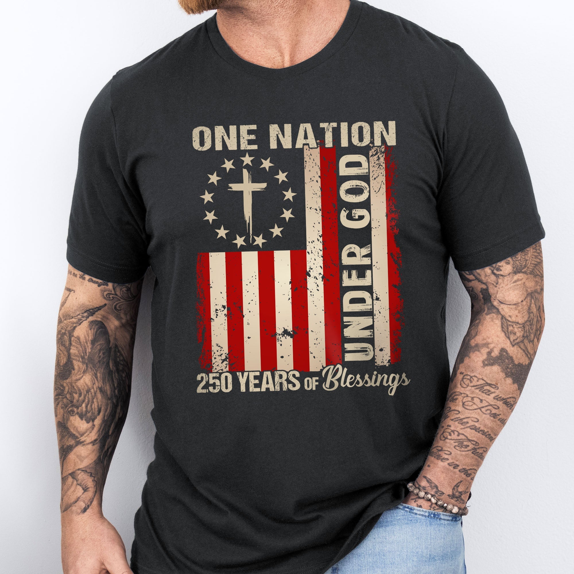 One Nation Under God Christian T-shirt, 250 Years of Blessing 1776 2026 Patriotic Tee