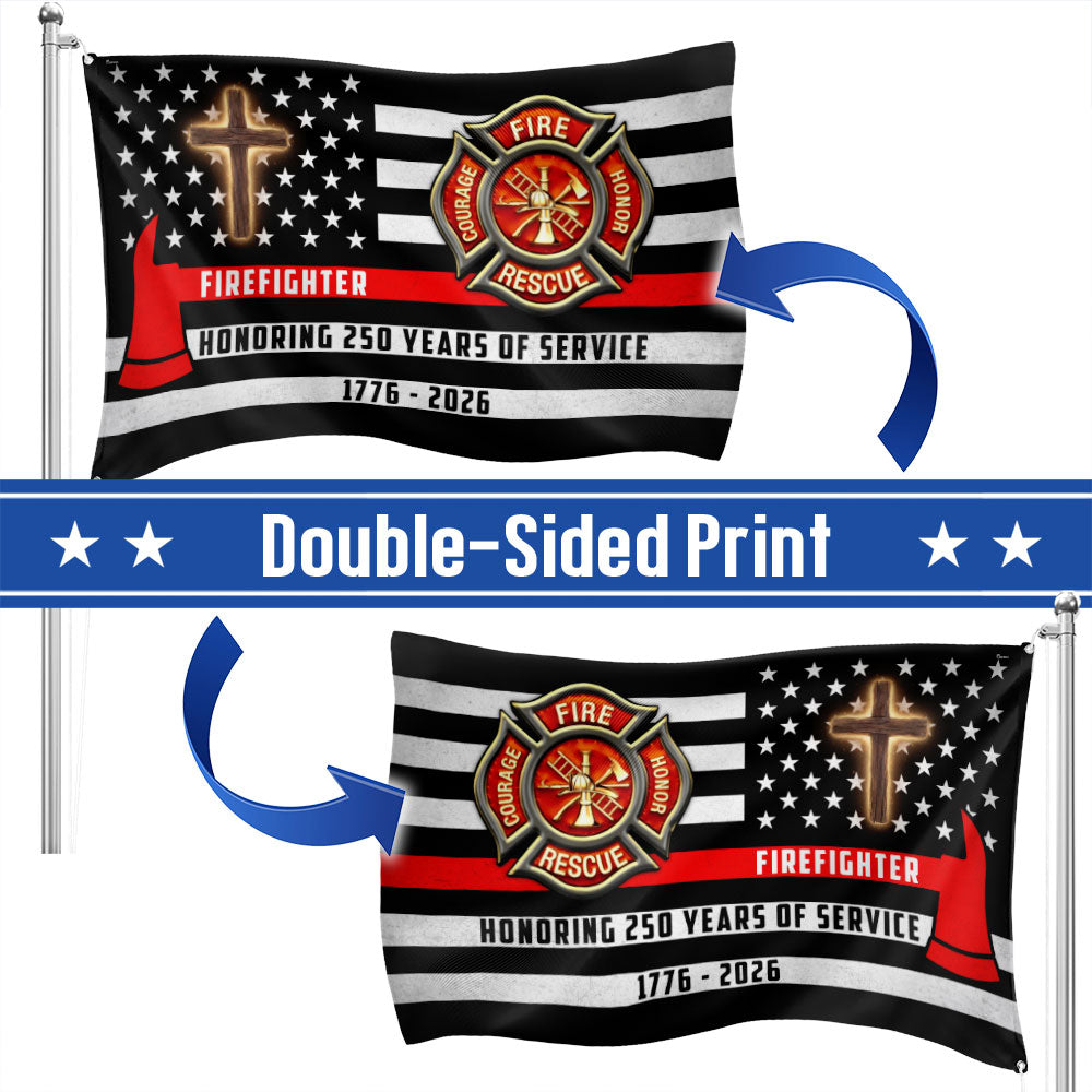 Patriotic Firefighter Cross Grommet Flag, Honoring 250 Years American Flag