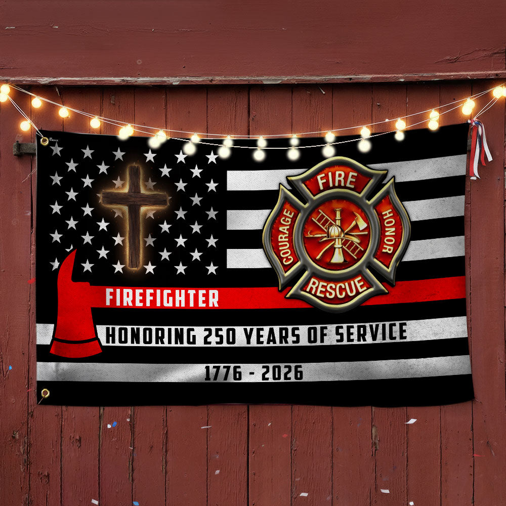 Patriotic Firefighter Cross Grommet Flag, Honoring 250 Years American Flag