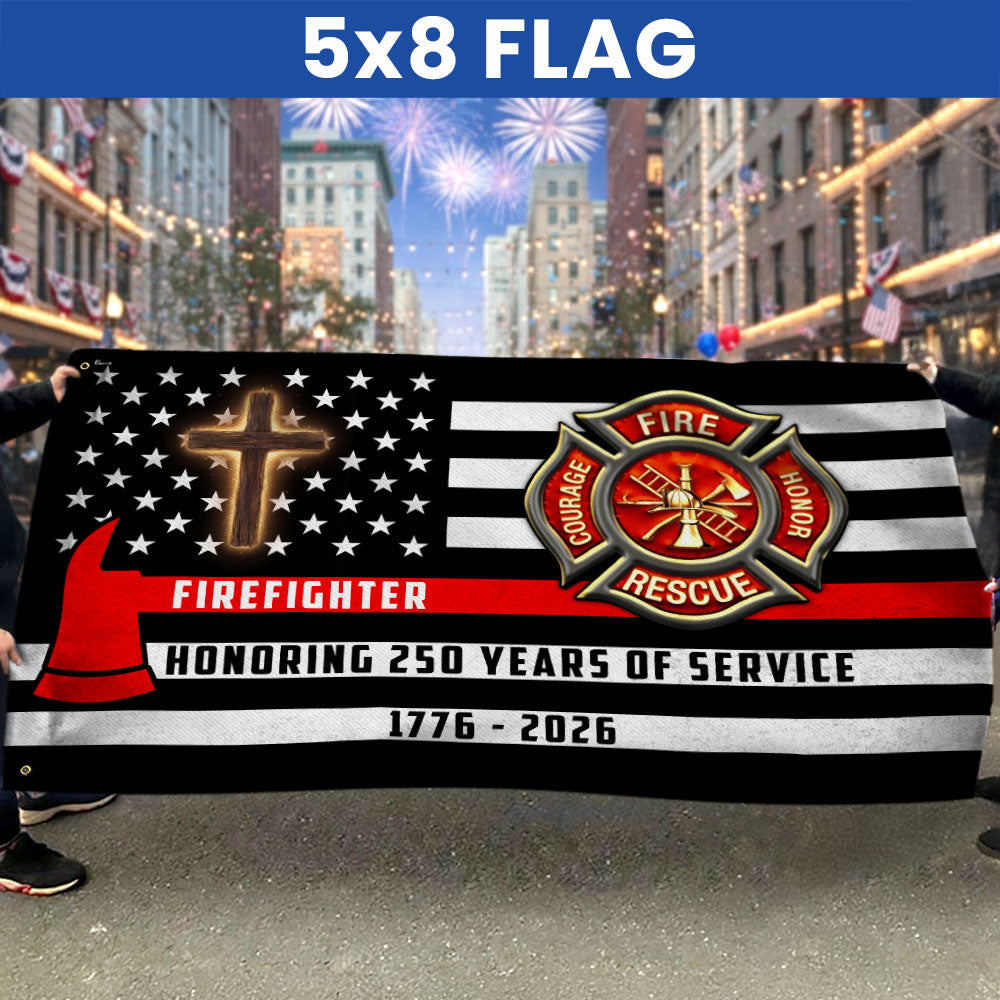 Patriotic Firefighter Cross Grommet Flag, Honoring 250 Years American Flag