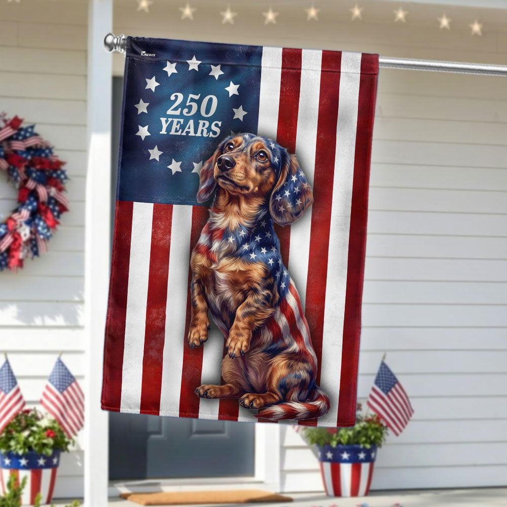 Patriotic American Dog Garden Flag, 250 Years Dachshund Dog Flag Decor