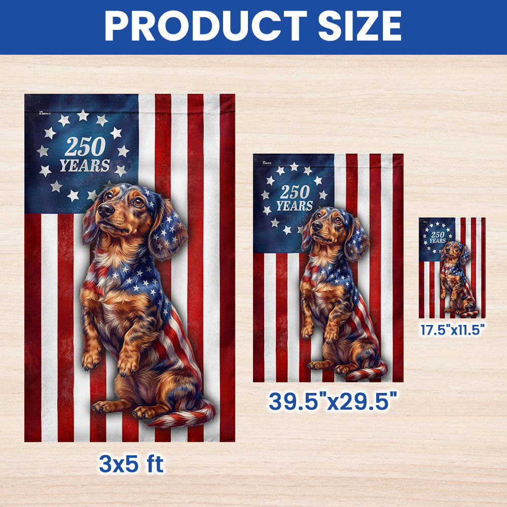 Patriotic American Dog Garden Flag, 250 Years Dachshund Dog Flag Decor
