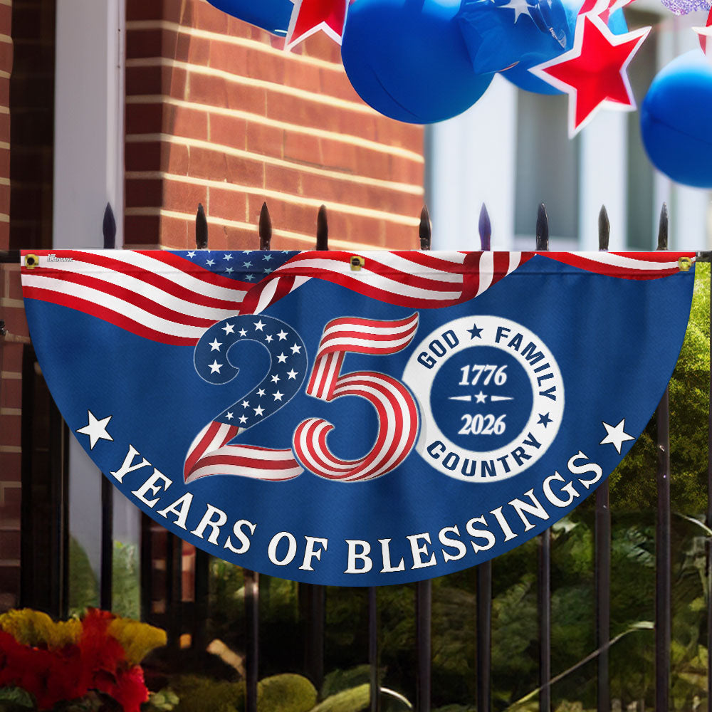 Patriotic American Flag God Family Country, 250 Years of Blessings Fan Flag Decor