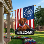Patriotic Welcome Dog Garden Flag, 250 Years Dachshund Betsy Ross Flag Decor