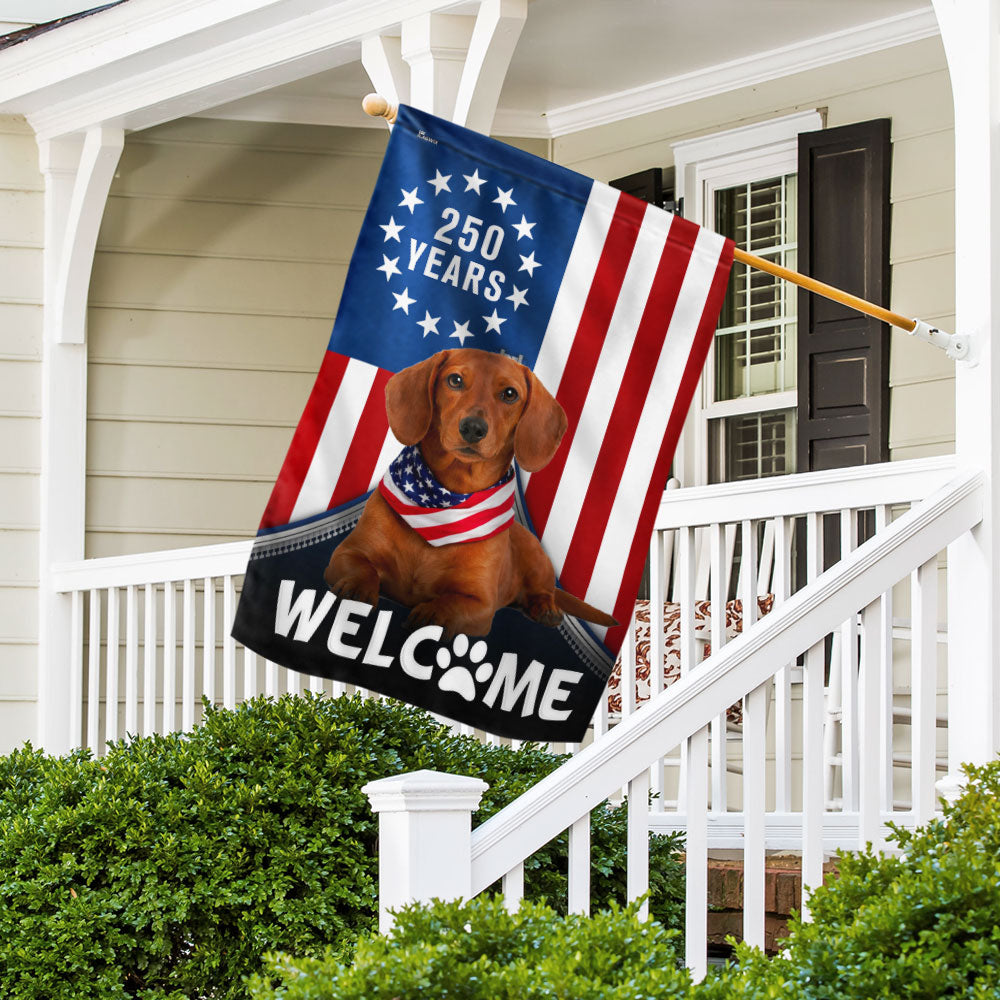 Patriotic Welcome Dog Garden Flag, 250 Years Dachshund Betsy Ross Flag Decor
