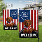 Patriotic Welcome Dog Garden Flag, 250 Years Dachshund Betsy Ross Flag Decor
