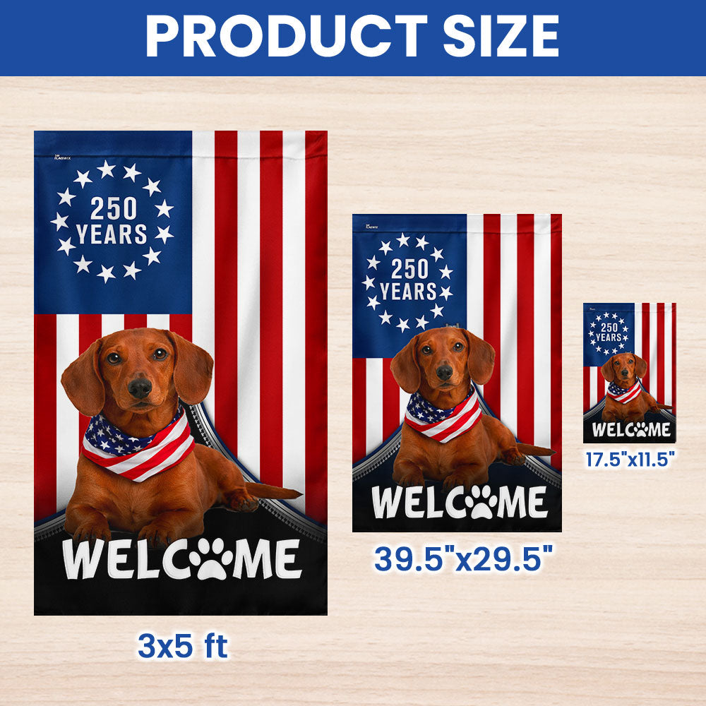 Patriotic Welcome Dog Garden Flag, 250 Years Dachshund Betsy Ross Flag Decor