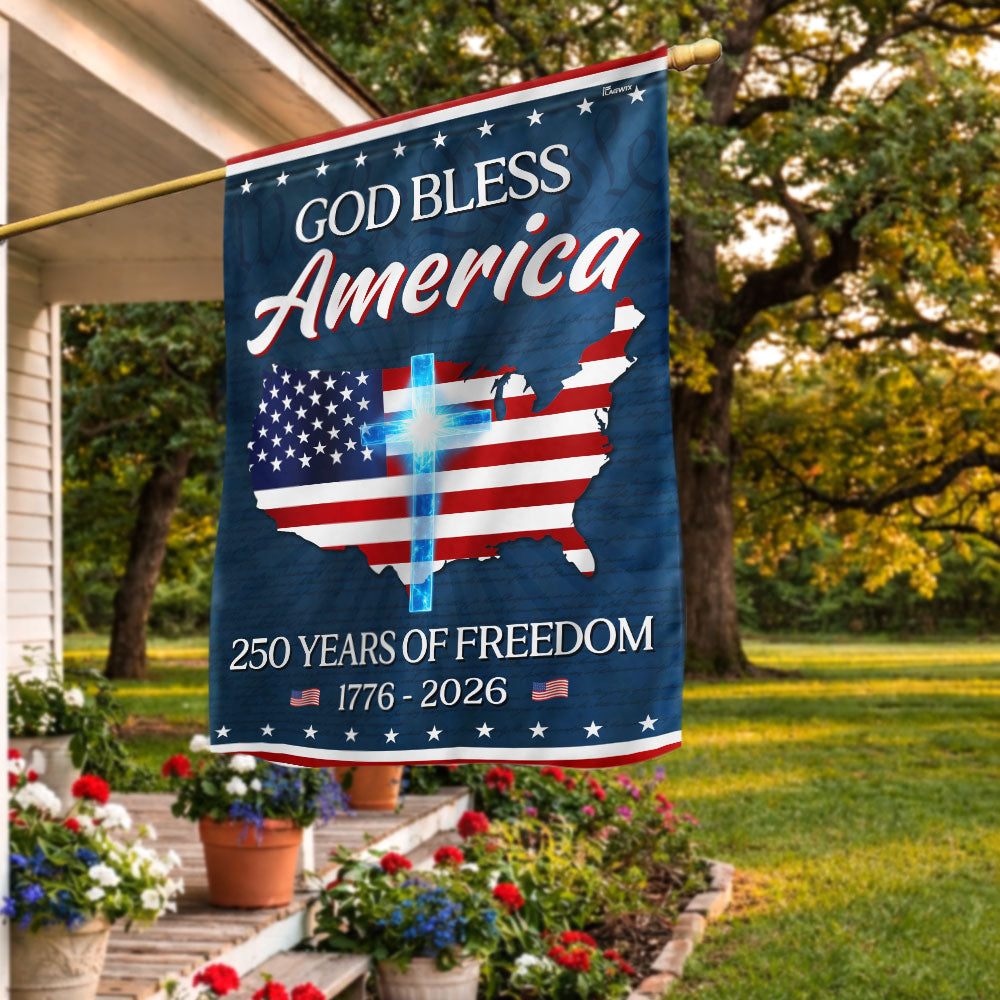 God Bless America Map Flag, 250 Years Semiquincentennial Christian Flag Decor