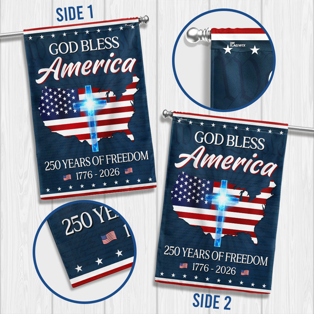 God Bless America Map Flag, 250 Years Semiquincentennial Christian Flag Decor