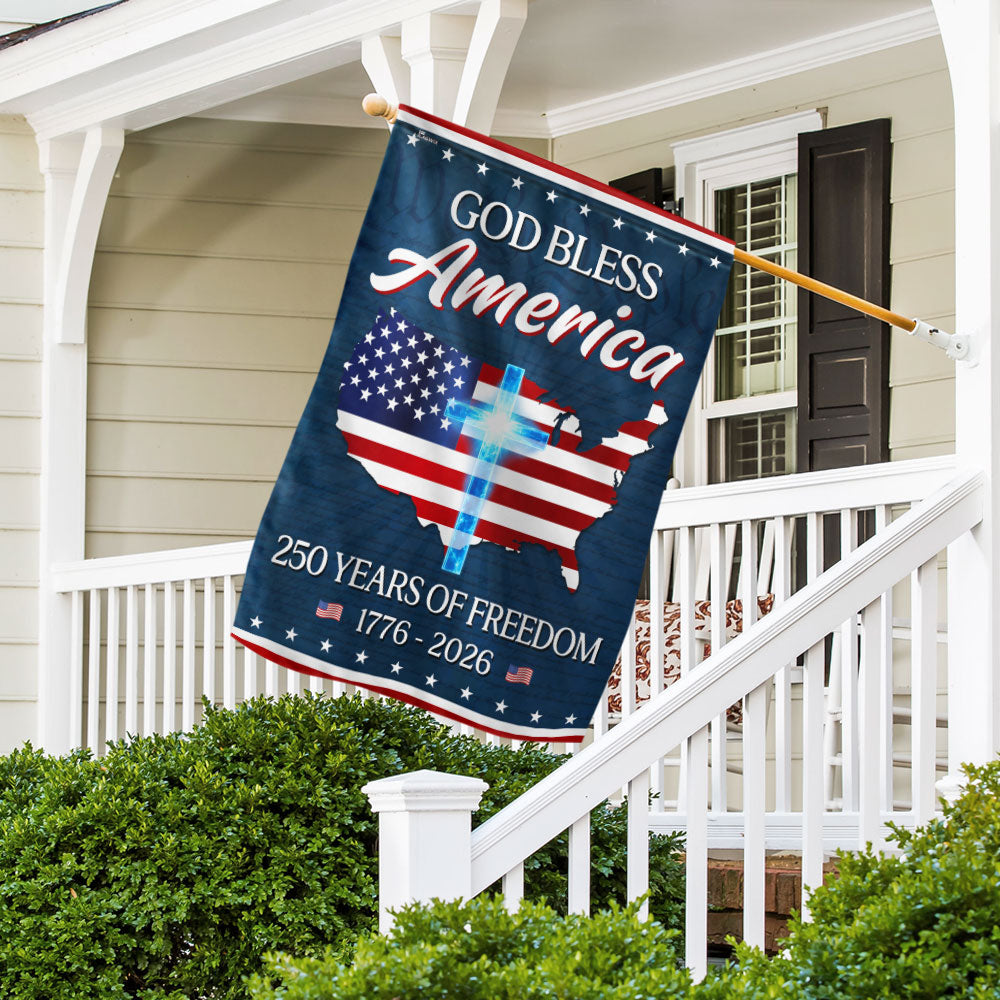 God Bless America Map Flag, 250 Years Semiquincentennial Christian Flag Decor