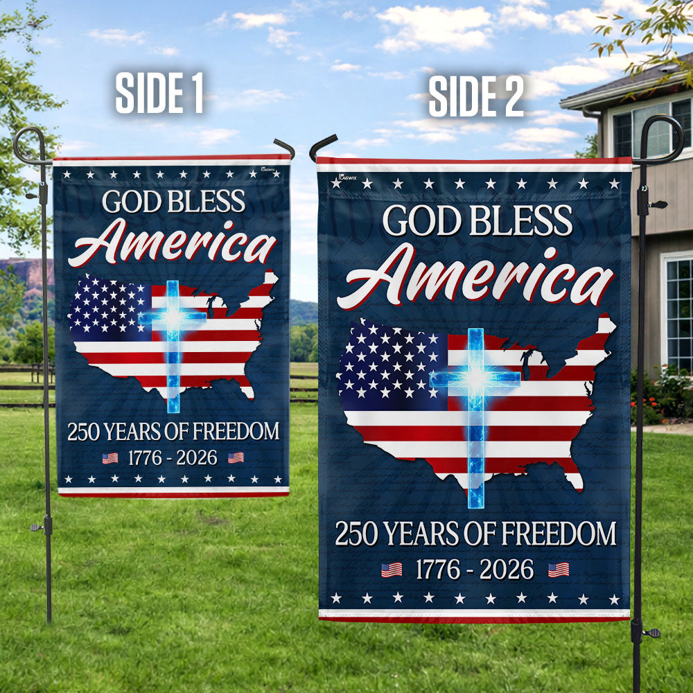 God Bless America Map Flag, 250 Years Semiquincentennial Christian Flag Decor
