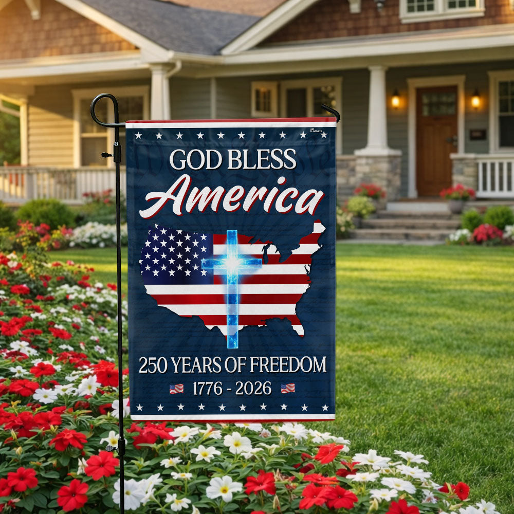 God Bless America Map Flag, 250 Years Semiquincentennial Christian Flag Decor