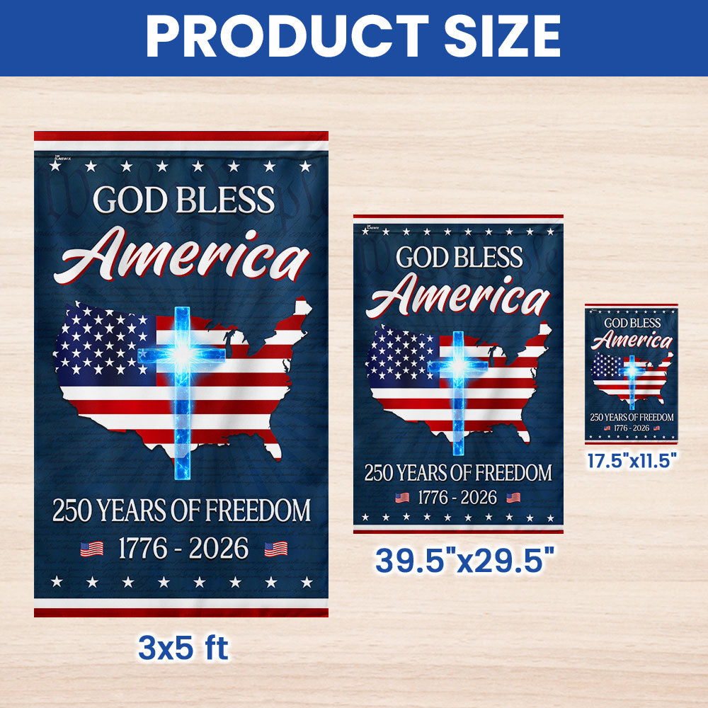 God Bless America Map Flag, 250 Years Semiquincentennial Christian Flag Decor