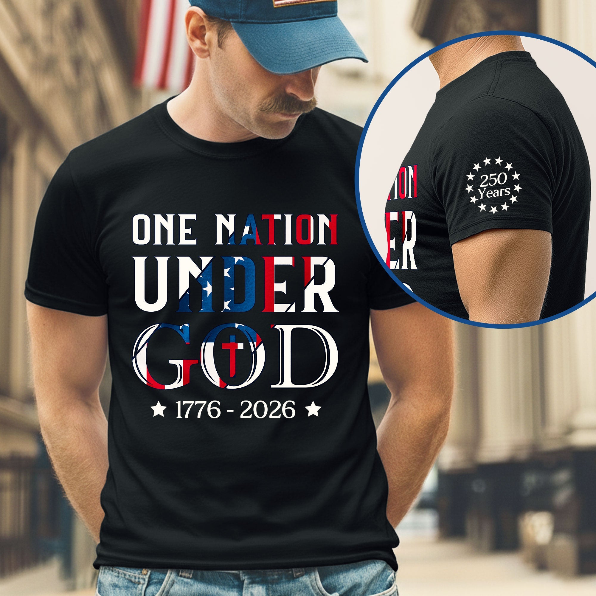 Patriotic One Nation Under God T-Shirt, 250 Years of America 1776 2026 Tee