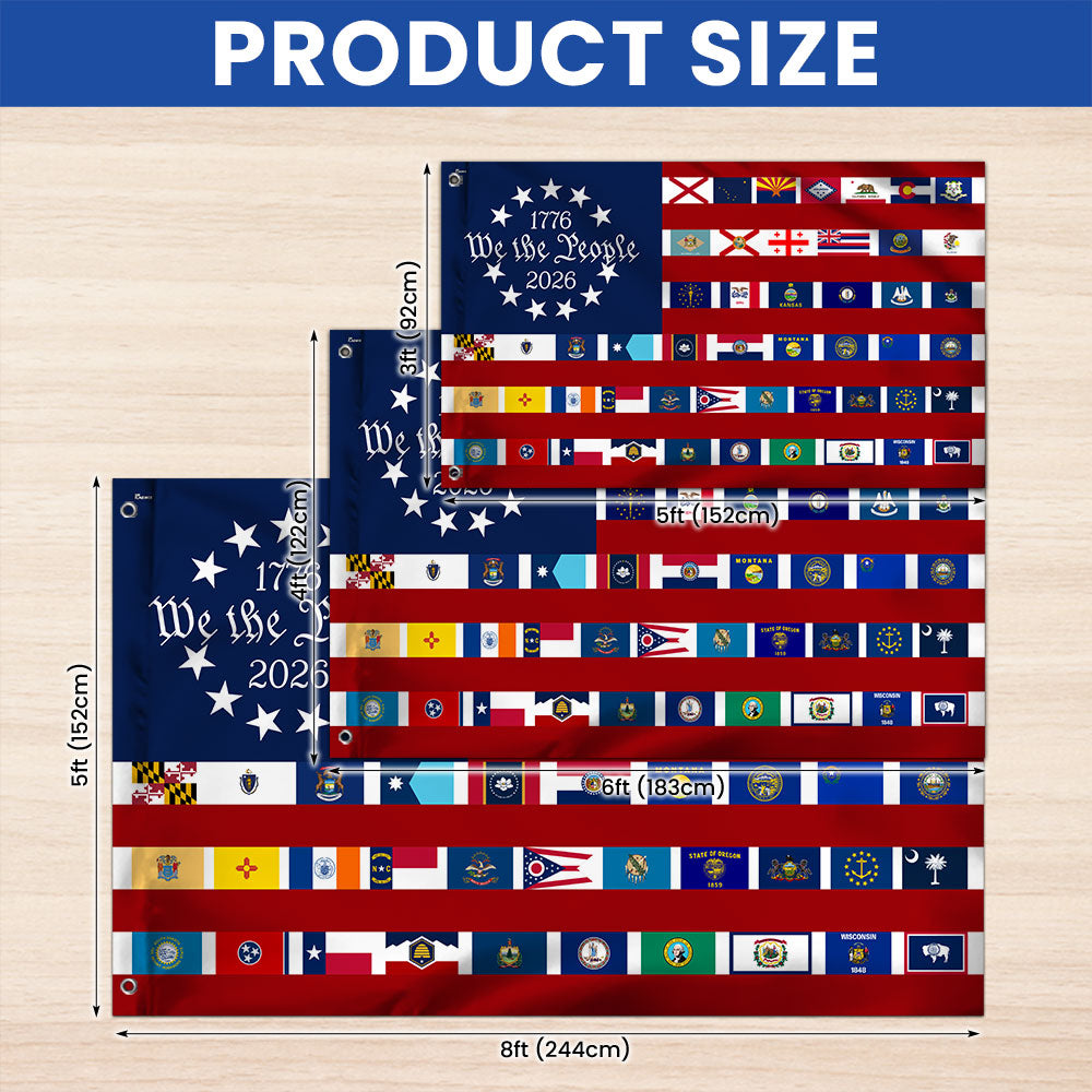 American Flag for 250th Anniversary, We The People 50 States Flag, 1776 2026 Grommet Flag