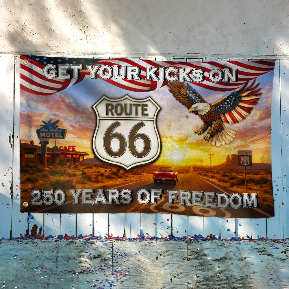 Get Your Kicks On Route 66 Decor, 250 Years of Freedom Vintage American Flag