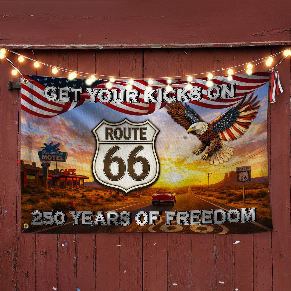 Get Your Kicks On Route 66 Decor, 250 Years of Freedom Vintage American Flag