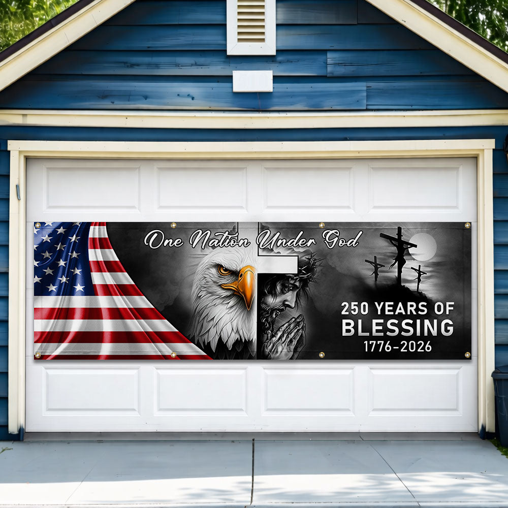250 Years Of Blessing Fence Banner, One Nation Under Patriotic outdoor Flag