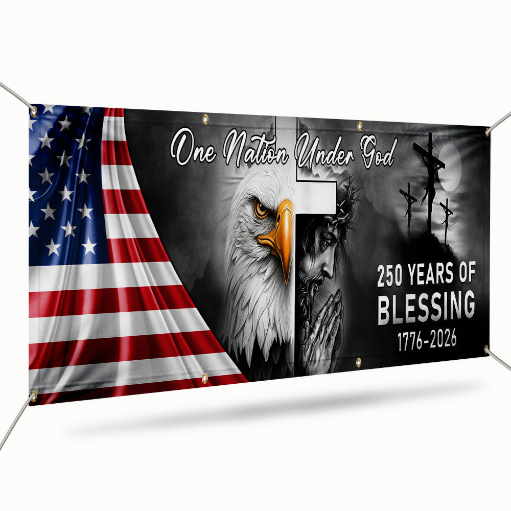 250 Years Of Blessing Fence Banner, One Nation Under Patriotic outdoor Flag
