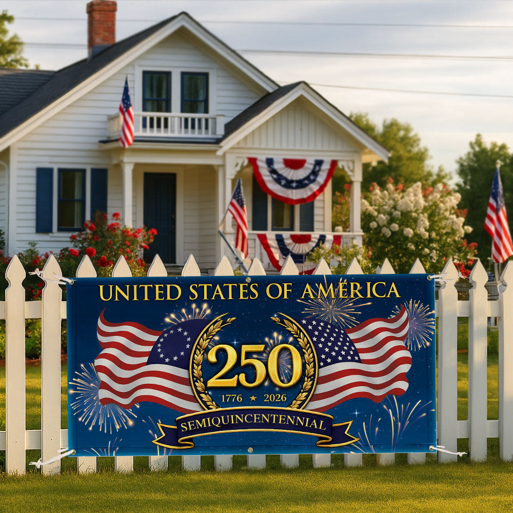 250 Semiquincentennial 1776 2026 Fence Banner, United States of America Patriotic outdoor Flag