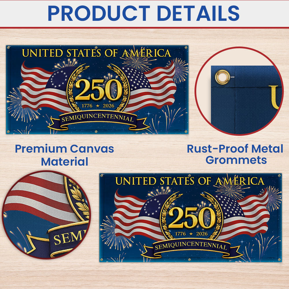 250 Semiquincentennial 1776 2026 Fence Banner, United States of America Patriotic outdoor Flag