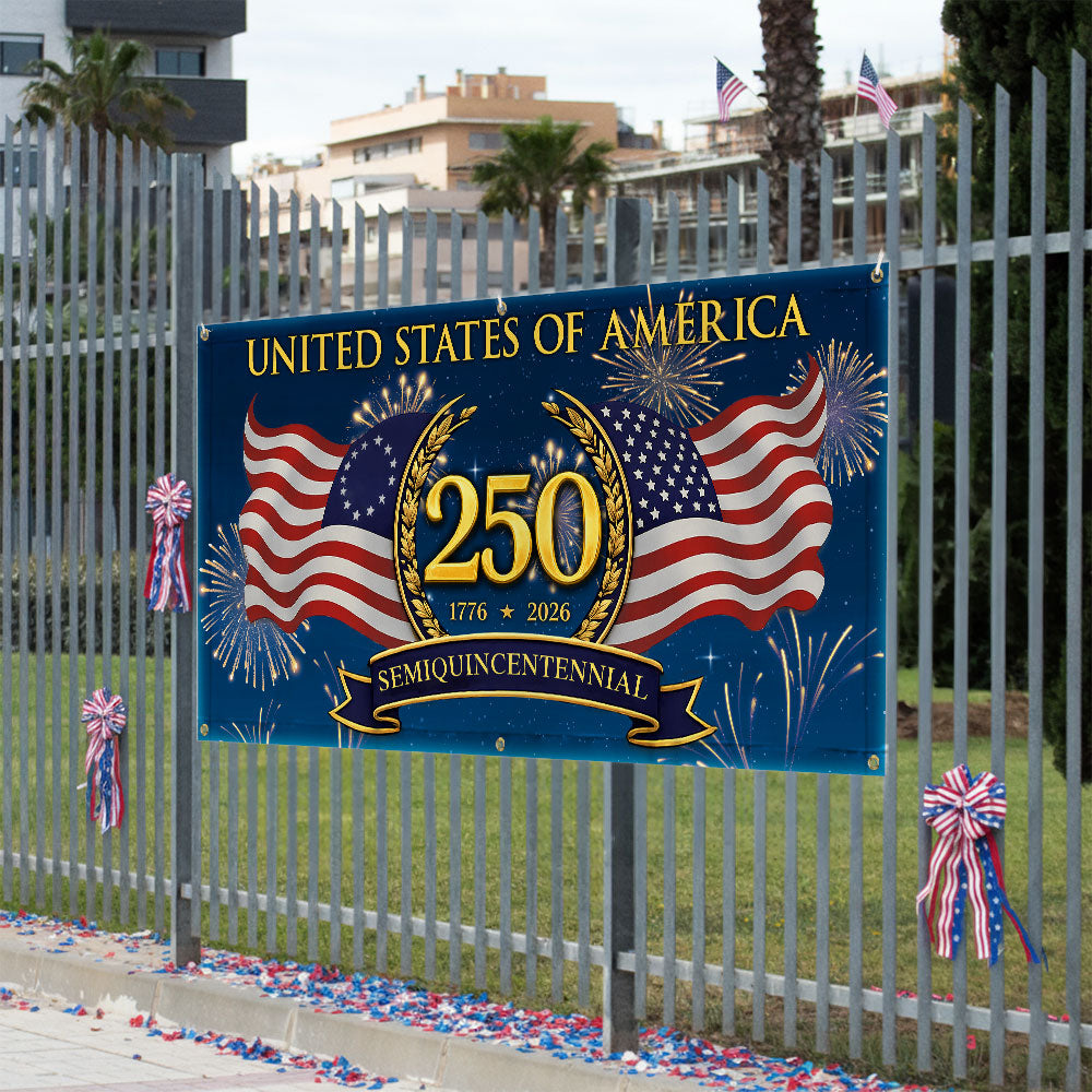 250 Semiquincentennial 1776 2026 Fence Banner, United States of America Patriotic outdoor Flag