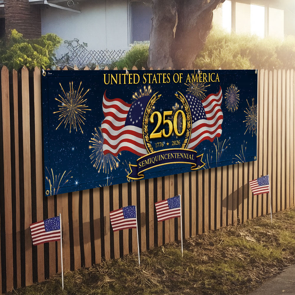 250 Semiquincentennial 1776 2026 Fence Banner, United States of America Patriotic outdoor Flag