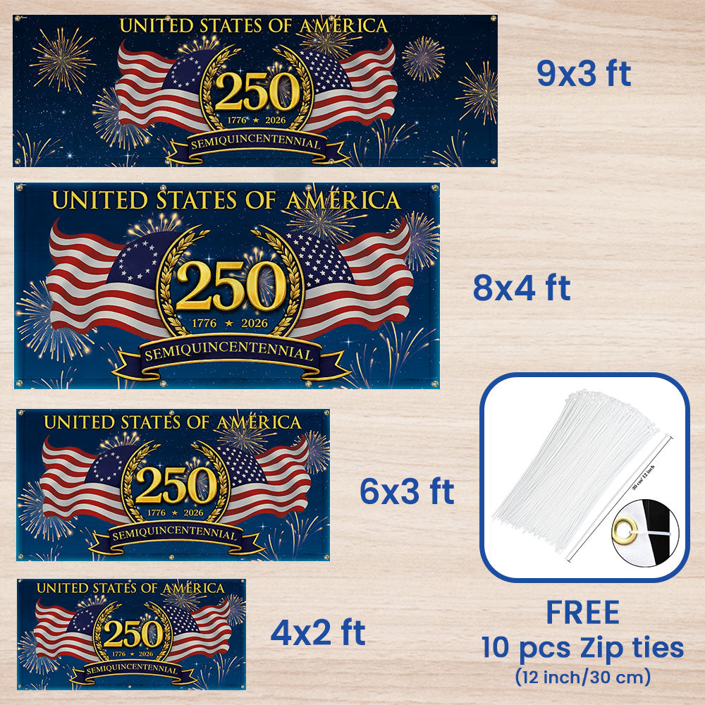 250 Semiquincentennial 1776 2026 Fence Banner, United States of America Patriotic outdoor Flag