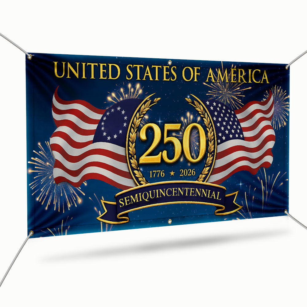250 Semiquincentennial 1776 2026 Fence Banner, United States of America Patriotic outdoor Flag