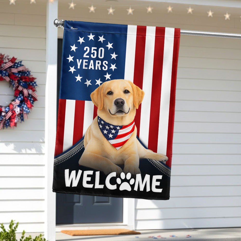 Patriotic Welcome Dog Garden Flag, 250 Years Labrador Retriever Flag Decor for Dog Lovers