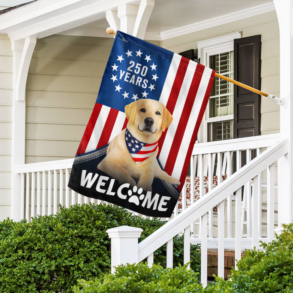 Patriotic Welcome Dog Garden Flag, 250 Years Labrador Retriever Flag Decor for Dog Lovers