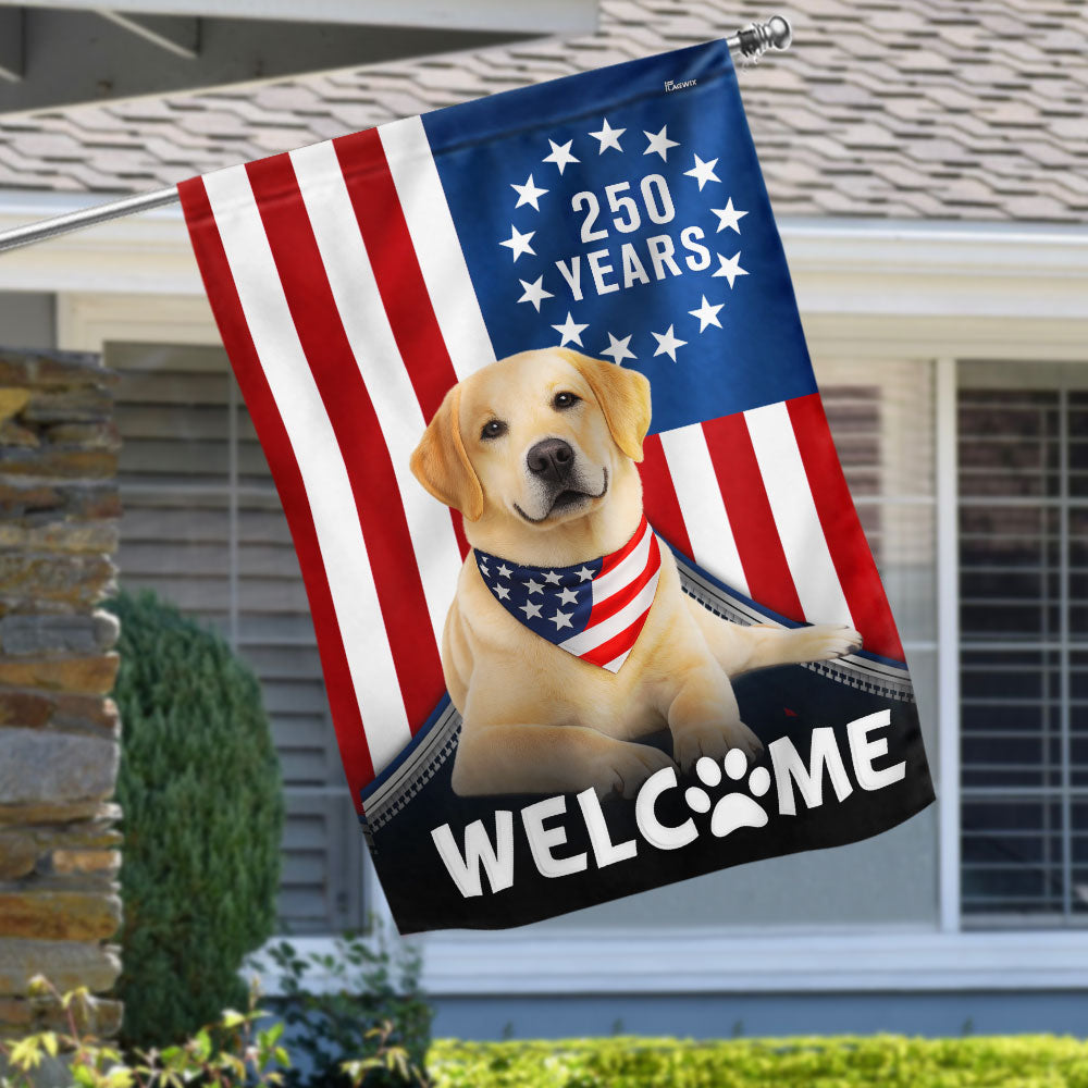 Patriotic Welcome Dog Garden Flag, 250 Years Labrador Retriever Flag Decor for Dog Lovers