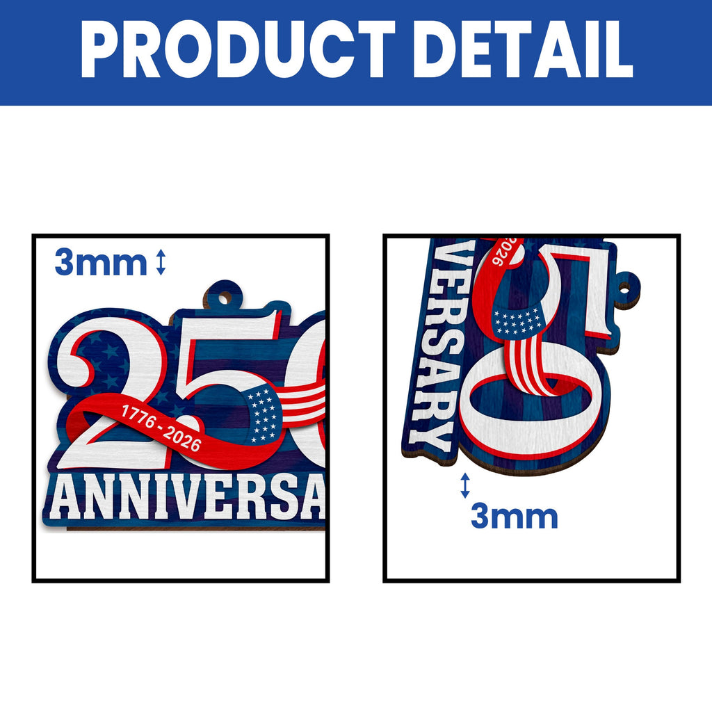 American Patriot Wooden Ornament, 250th Anniversary 1776 2026 Hanging Decor