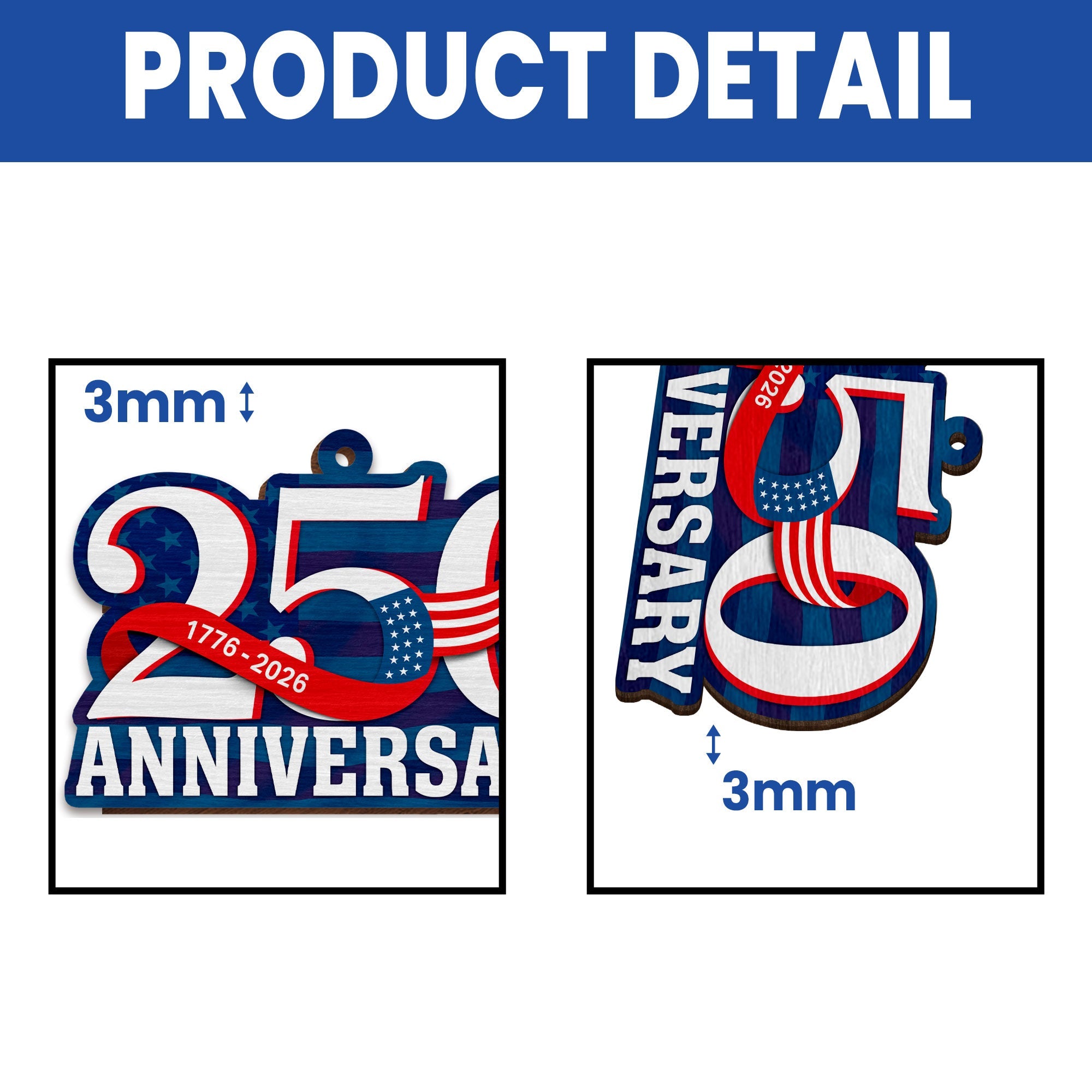American Patriot Wooden Ornament, 250th Anniversary 1776 2026 Hanging Decor