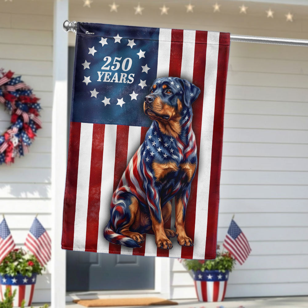 250 Years American Dog Garden Flag, Patriotic Rottweiler Betsy Ross Flag Decor