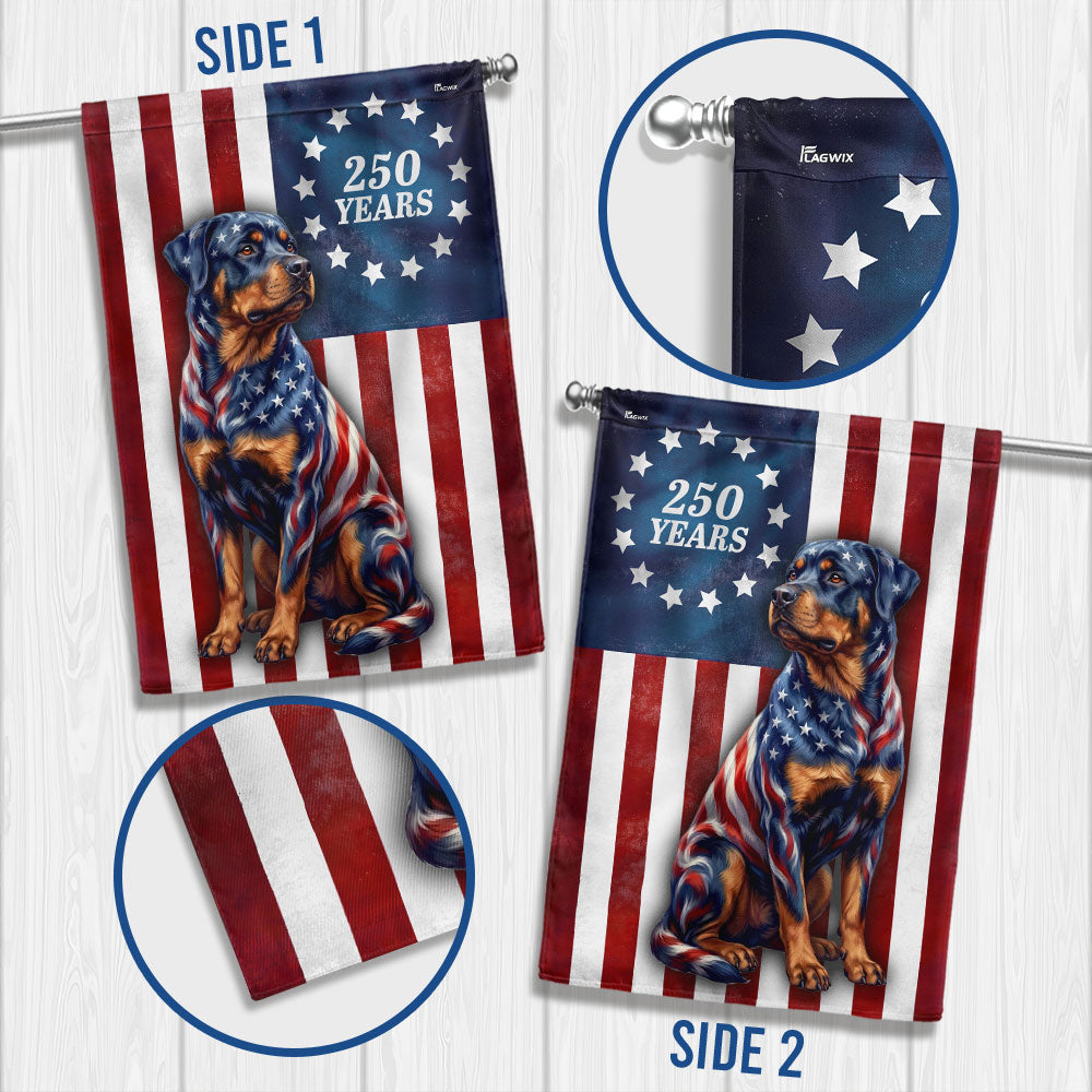250 Years American Dog Garden Flag, Patriotic Rottweiler Betsy Ross Flag Decor