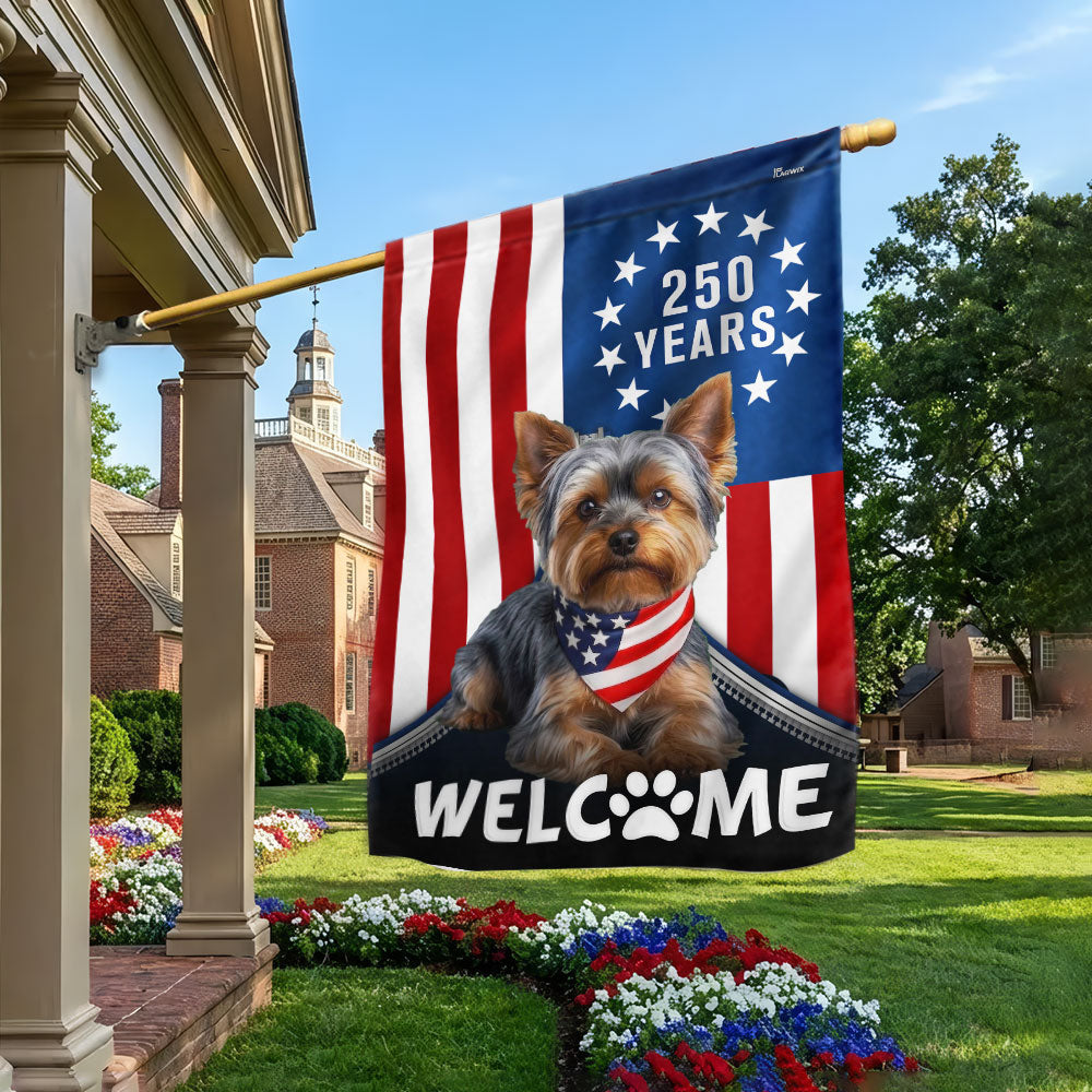 Patriotic Welcome Dog Garden Flag, 250 Years Yorkshire Terrier Flag Decor for Dog Lovers
