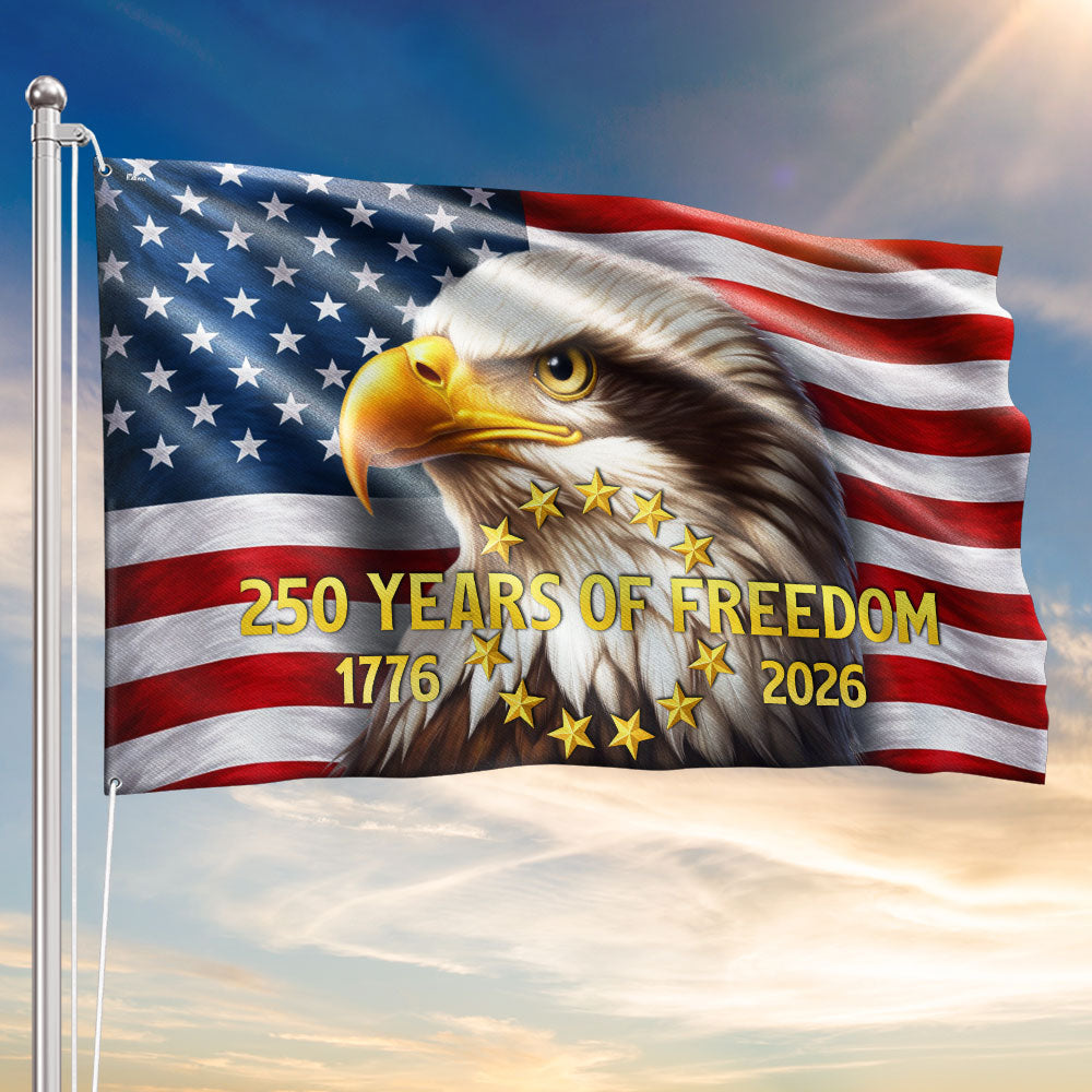 250 Years of Freedom American Flag, Patriotic Bald Eagle 1776 2026 Grommet Flag