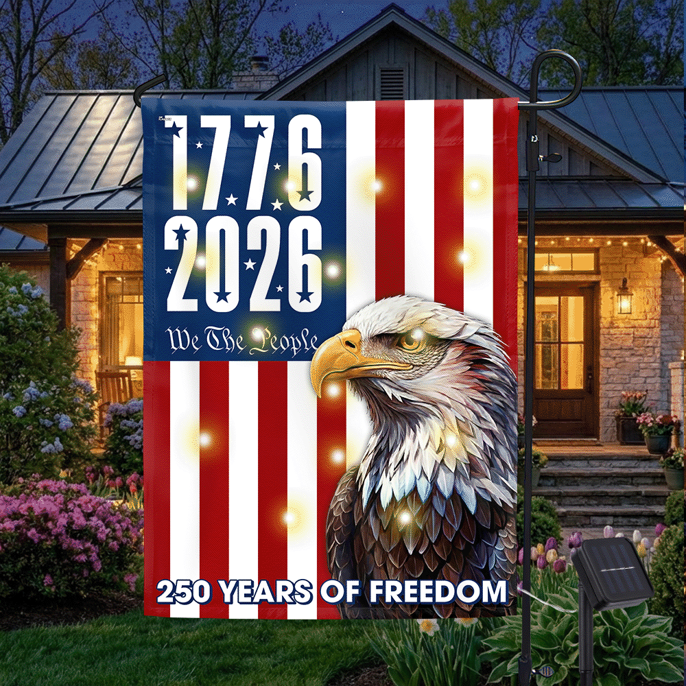 We The People 1776 2026 Flag, 250 Years of Freedom American Solar LED Flag Decor