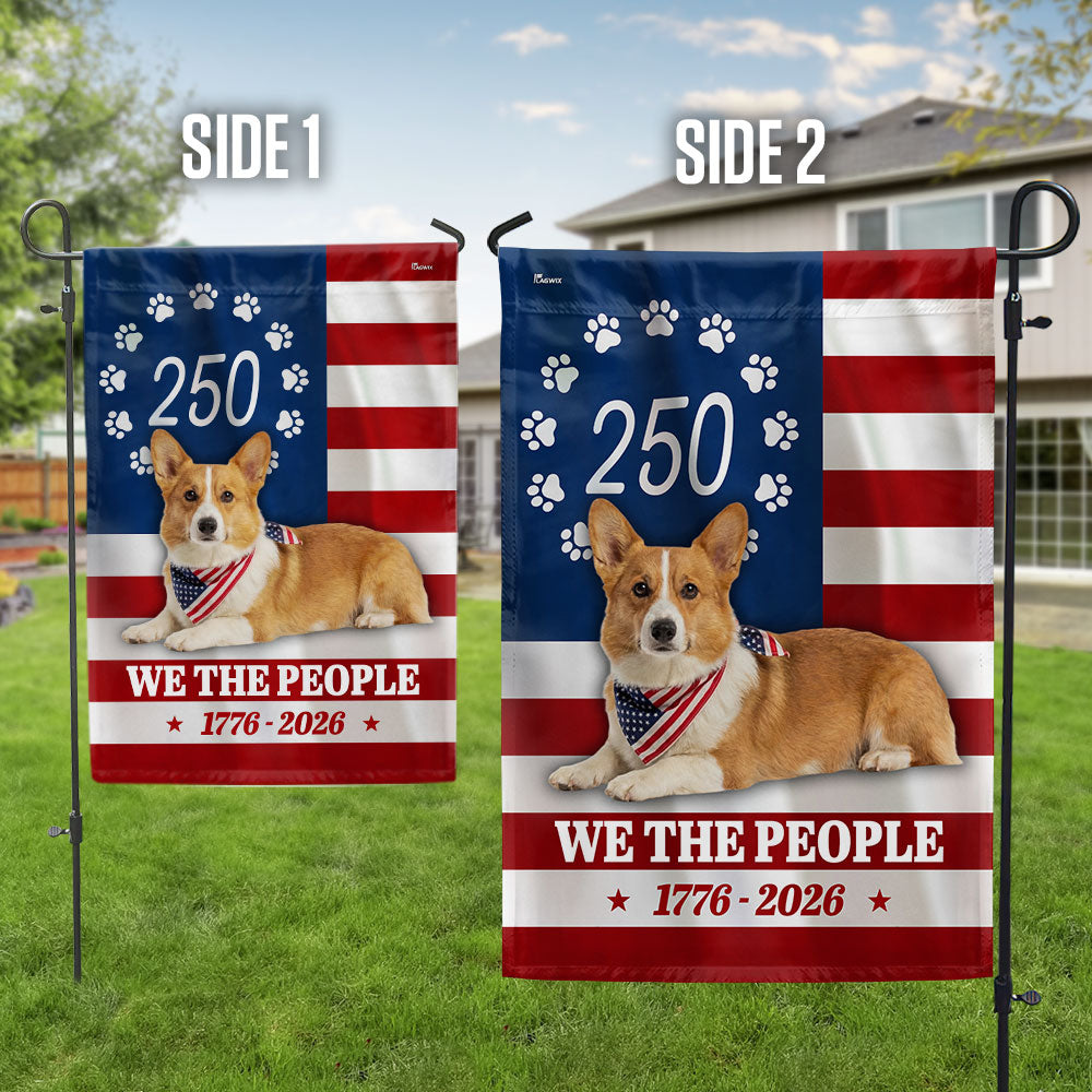 Patriotic Dog American Garden Flag, 250 Years Corgi Dog 1776 2026 Flag
