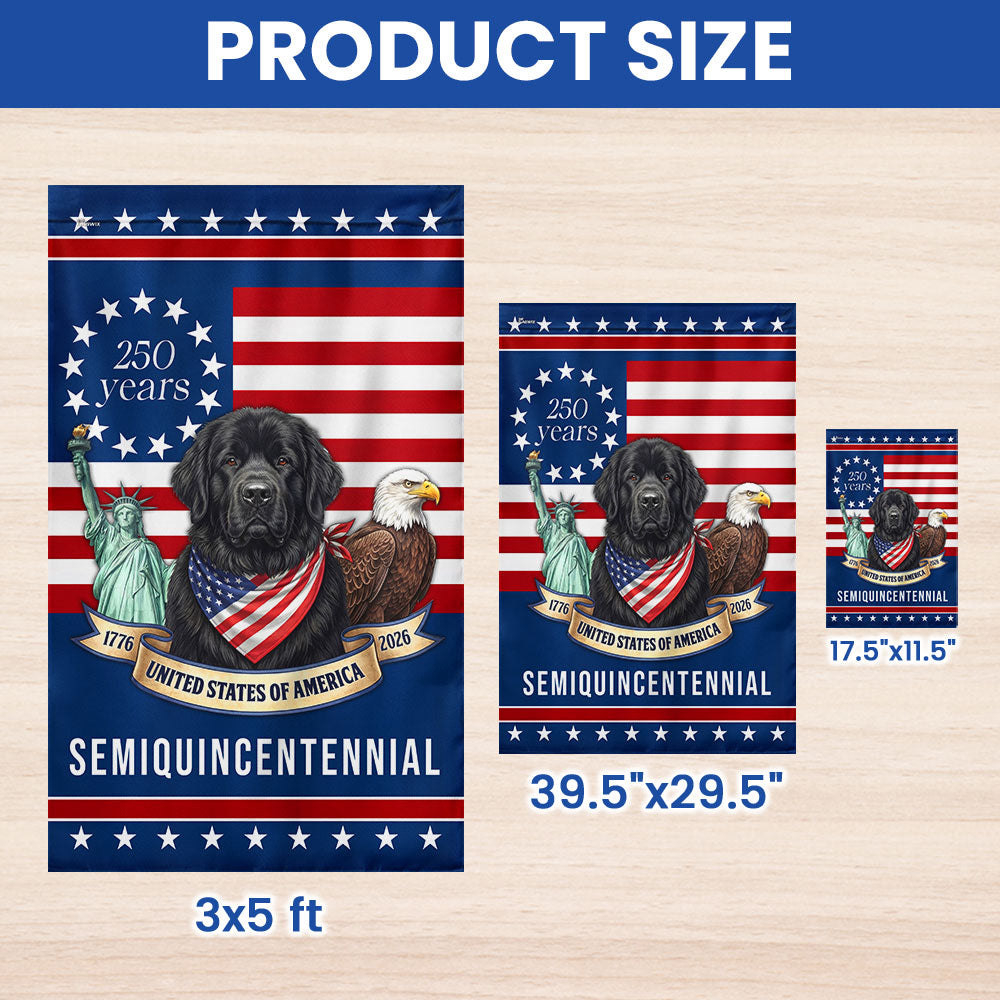 Patriotic Newfoundland Dog Garden Flag, 250 Years American Flag Decor