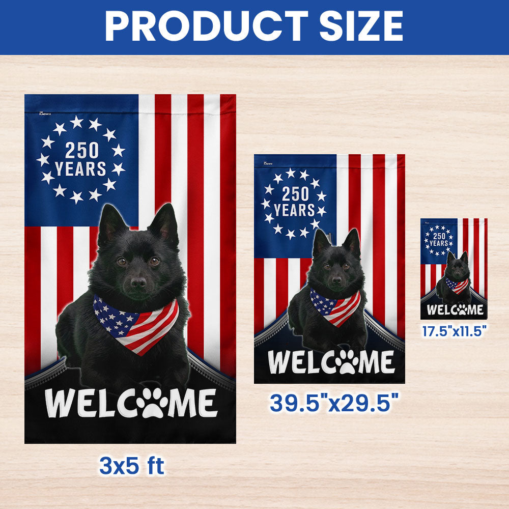 Patriotic Welcome Dog Garden Flag, 250 Years Schipperke 1776 2026 Flag Decor
