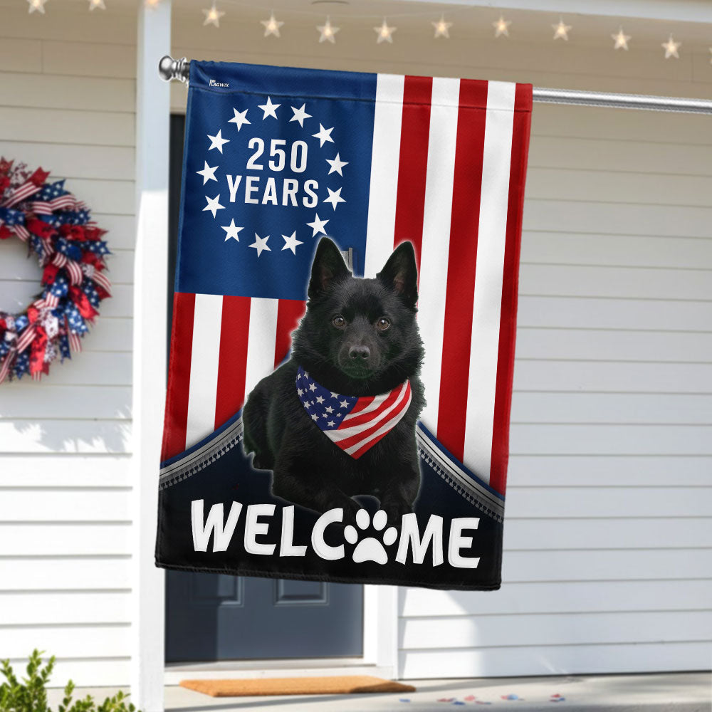 Patriotic Welcome Dog Garden Flag, 250 Years Schipperke 1776 2026 Flag Decor